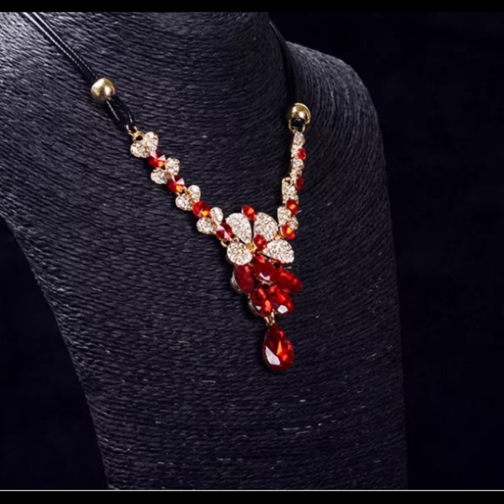 Ruby Red & Crystal Rhinestone Necklace - Picture 6 of 8